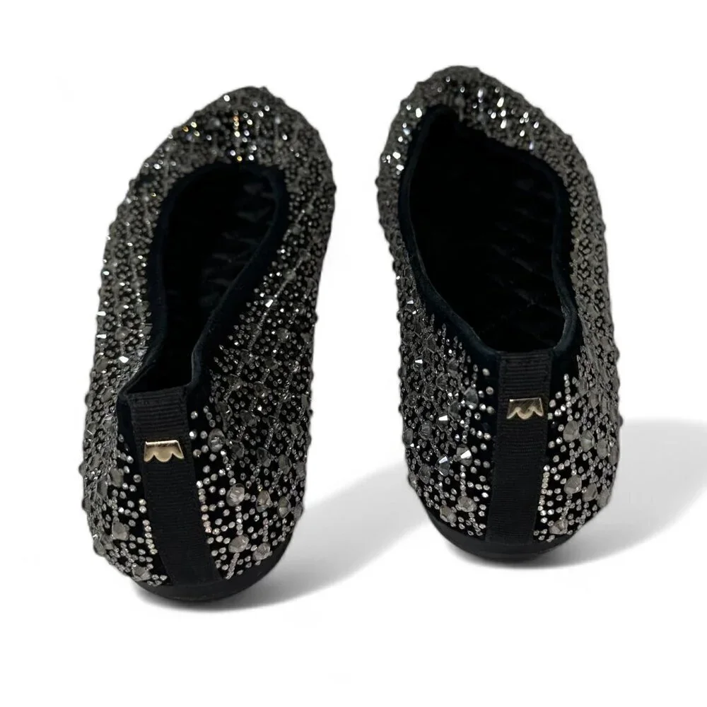 Birdies Women's Goldfinch Pointed Toe Suede Ballet Flat in Pewter Crystal 8.5 - Picture 4 of 16